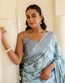 Grey Silk  Printed Saree