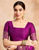 Magenta Silk Woven Banarasi Saree