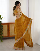 Yellow Georgette Printed Bandhani Saree