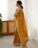Yellow Georgette Printed Bandhani Saree