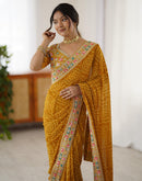 Yellow Georgette Printed Bandhani Saree