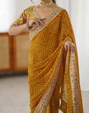 Yellow Georgette Printed Bandhani Saree