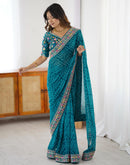 Blue Georgette Printed Bandhani Saree