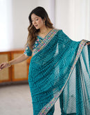 Blue Georgette Printed Bandhani Saree