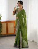Green Georgette Printed Bandhani Saree