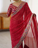 Red Georgette Printed Bandhani Saree