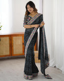 Black Georgette Printed Bandhani Saree