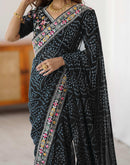 Black Georgette Printed Bandhani Saree