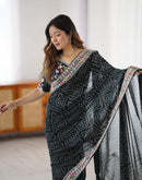 Black Georgette Printed Bandhani Saree