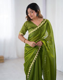 Green Tissue Silk Embroidery Lace Saree