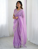 Purple Chiffon Embroidery Saree