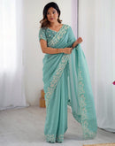 Blue Chiffon Embroidery Saree