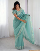 Blue Chiffon Embroidery Saree