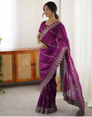 Magenta Tissue Silk Embroidery Saree