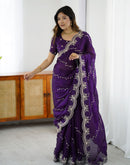 Purple Tissue Silk Embroidery Saree