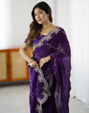 Purple Tissue Silk Embroidery Saree