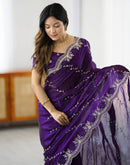 Purple Tissue Silk Embroidery Saree