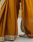 Yellow Chiffon Embroidery Lace Saree