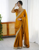 Yellow Chiffon Embroidery Lace Saree