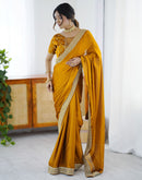 Yellow Chiffon Embroidery Lace Saree
