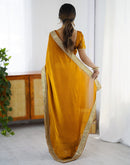 Yellow Chiffon Embroidery Lace Saree