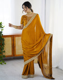 Yellow Chiffon Embroidery Lace Saree
