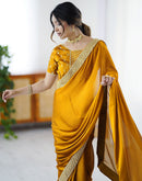 Yellow Chiffon Embroidery Lace Saree