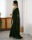 Bottle Green Chiffon Embroidery Lace Saree