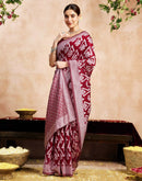 Maroon Silk Woven Saree