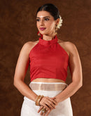 White Linen Zari work Plain Saree
