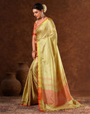 Beige Silk Zari work Plain Saree