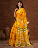 Yellow Silk Floral Printed Saree