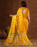Yellow Silk Floral Printed Saree
