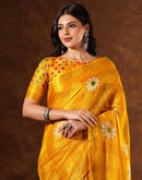 Yellow Silk Floral Printed Saree