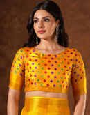 Yellow Silk Floral Printed Saree