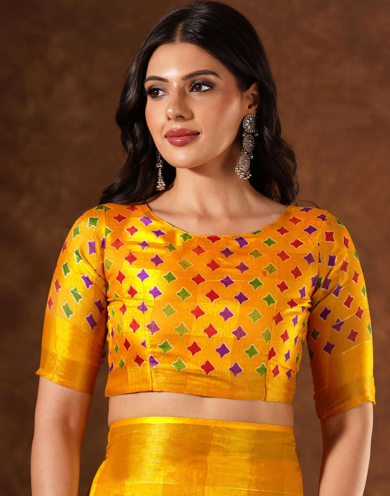 Yellow Silk Floral Printed Saree