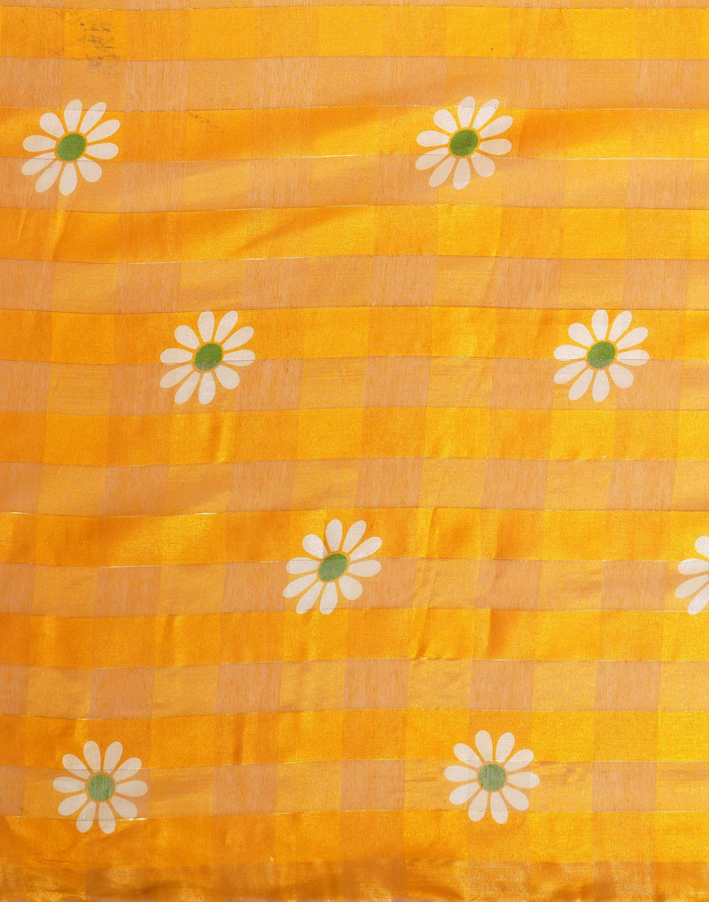 Yellow Silk Floral Printed Saree