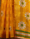 Yellow Silk Floral Printed Saree