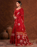 Red Silk Floral Printed Saree