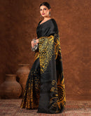 Black Cotton Blend Printed Saree