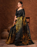 Black Cotton Blend Printed Saree