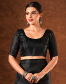 Black Cotton Blend Printed Saree