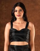 Black Cotton Blend Printed Saree