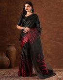 Black Cotton Blend Printed Saree