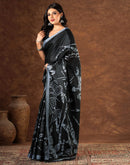 Black Cotton Blend Printed Saree