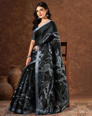 Black Cotton Blend Printed Saree