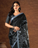 Black Cotton Blend Printed Saree