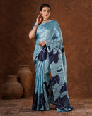 Blue Cotton Printed Saree
