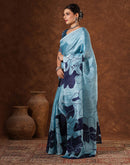 Blue Cotton Printed Saree