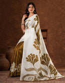 Off White Cotton Printed Saree